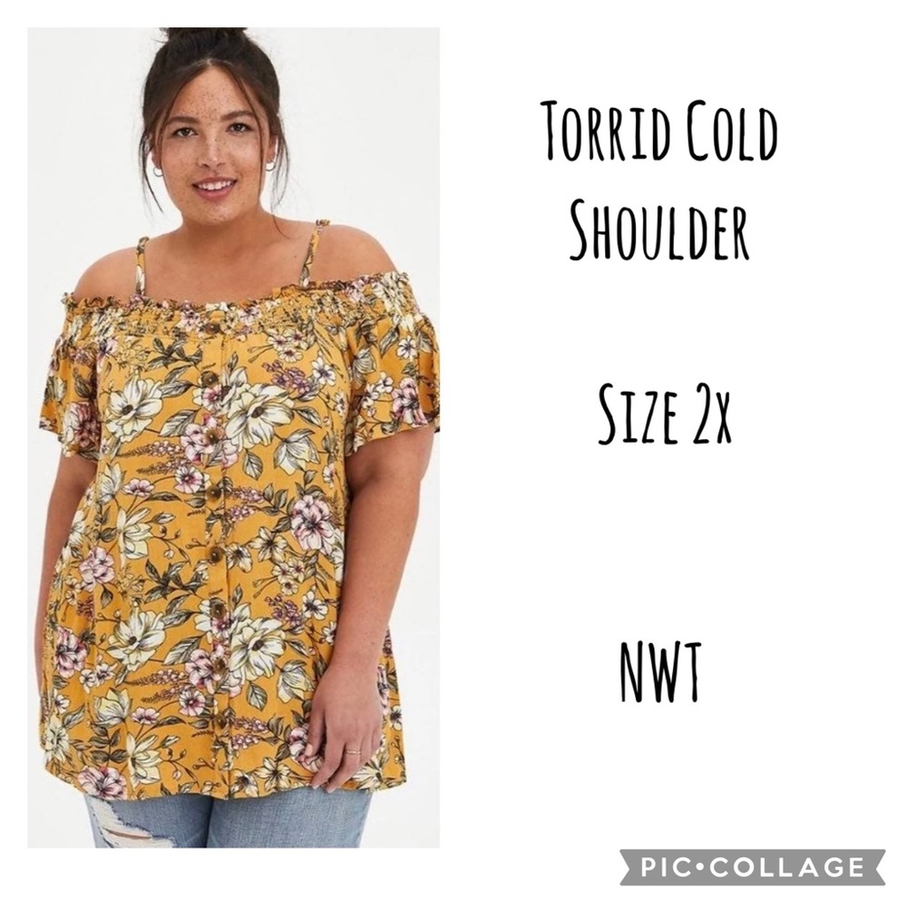 Torrid Women’s Floral Smocked Cold Shoulder Blouse